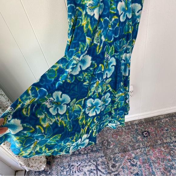 Vintage Lauhala Hawaii Dress Hibiscus Maxi Ruffle Sleeve Zip Back Size XS? Blue - Picture 8 of 16